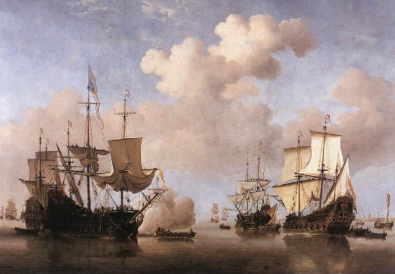 VELDE, Willem van de, the Younger Calm: Dutch Ships Coming to Anchor  wt China oil painting art